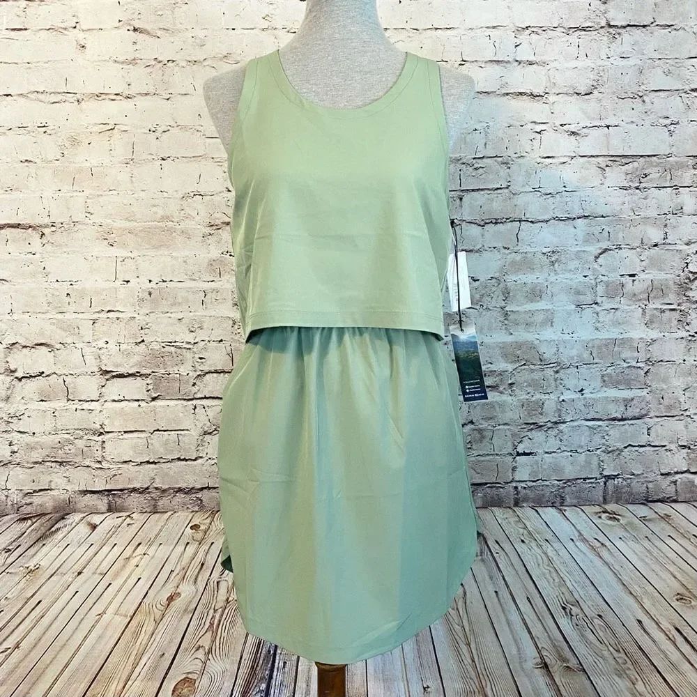 Kyodan Active Womens Sleeveless Dress Layered Zip Side Pocket Green Size Small